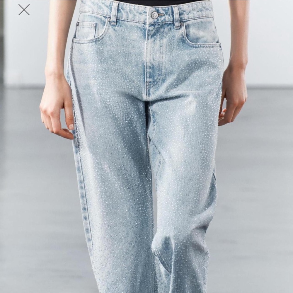 Zara shiny Blue Straight Leg Jeans Classic Fit